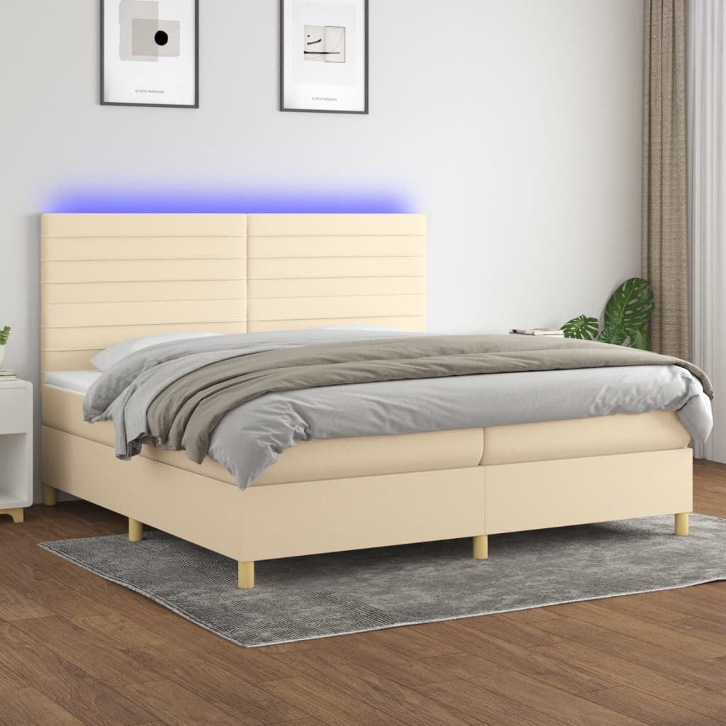 Maison Exclusive - Boxspringbett mit Matratze & LED Creme 200x200 cm Stoff