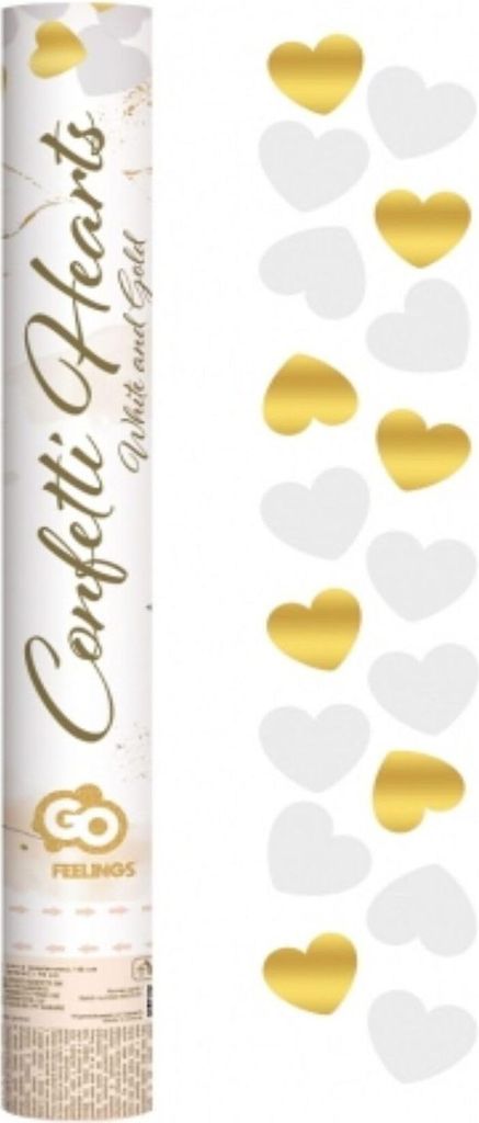 Lancia coriandoli oro e bianco a forma di cuore, 40 cm Immagine del prodotto 