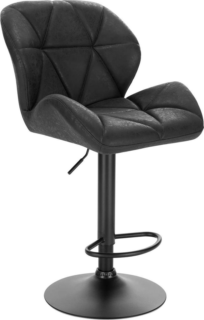 Barhocker - Höhenverstellbarer Drehhocker - Gaslift Sitzhöhe 60–82 cm - Ledersitz mit Rückenlehne - Verchromter Stahl mit Fußstütze - 100 kg...