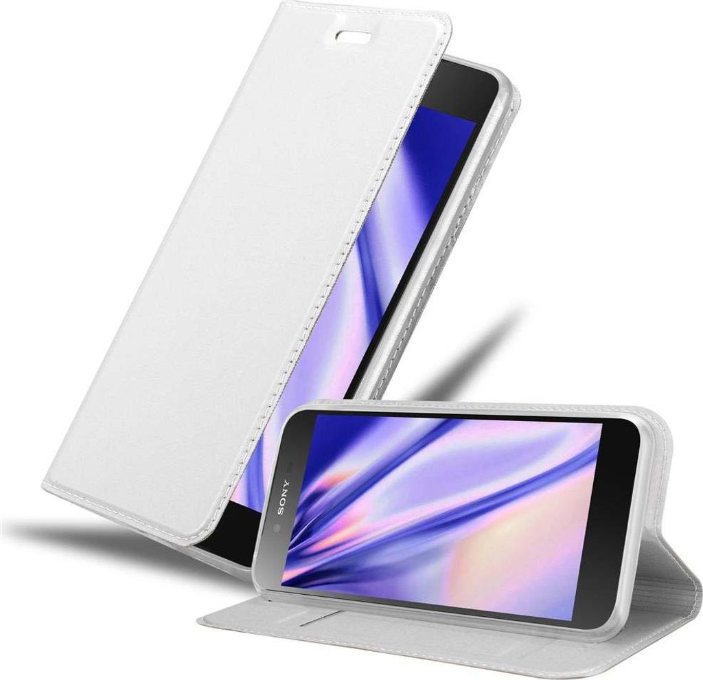 Cadorabo Handyhülle für Sony Xperia Z5 PREMIUM Schutz Hülle in Silber Cover Etui Book Case Booklet