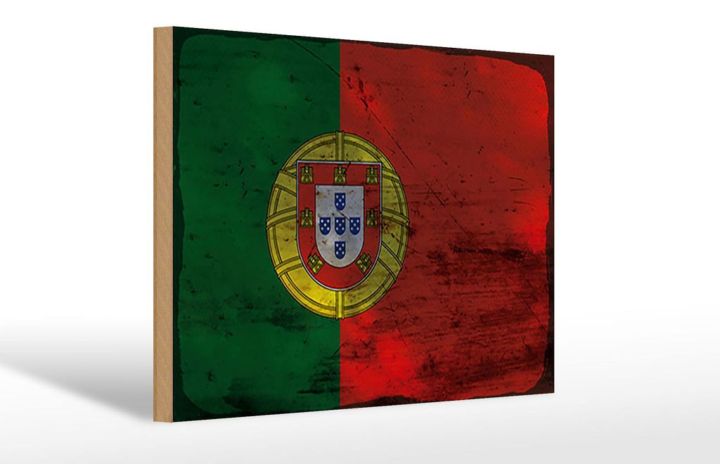 Holzschild Flagge Portugal 30x20cm Flag of Portugal Rost