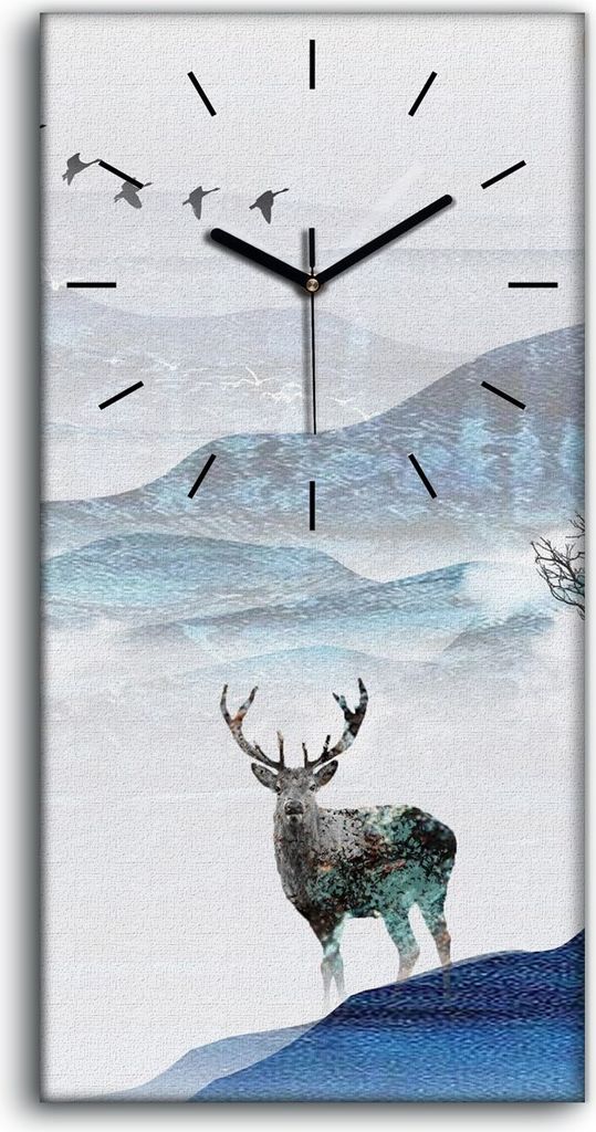 Dekor Leinwand Uhr Wandbilder 30x60 Gemälde Asiatisches Boot Hirsch Berge Bäume - schwarze Hände