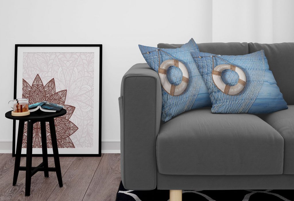 ABAKUHAUS Boje Kissenbezug Set (2Stück), Leben Boje auf schäbigem Planken Natur Antike Aussicht Tourismus Thema, 60x60cm, Hellbraun Hellblau