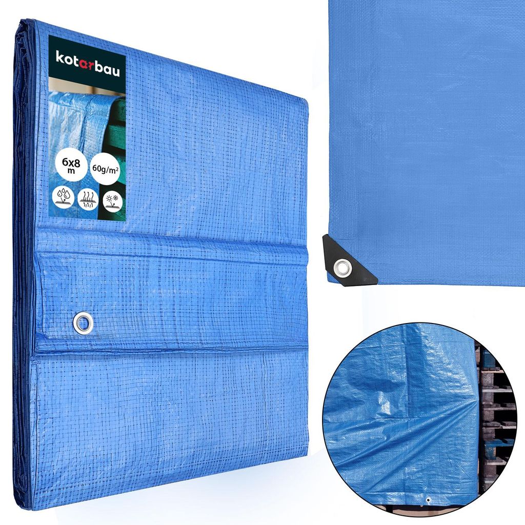 KOTARBAU® Plane 60 g/m2 Abdeckplane wasserdicht 6x8 m Blau Produktbild  KI-generiertes Bild