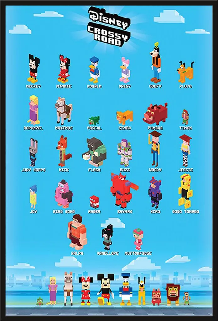 Affiche Crossy Road prête à poser : cadre noir Shinsuke et vitre incassable