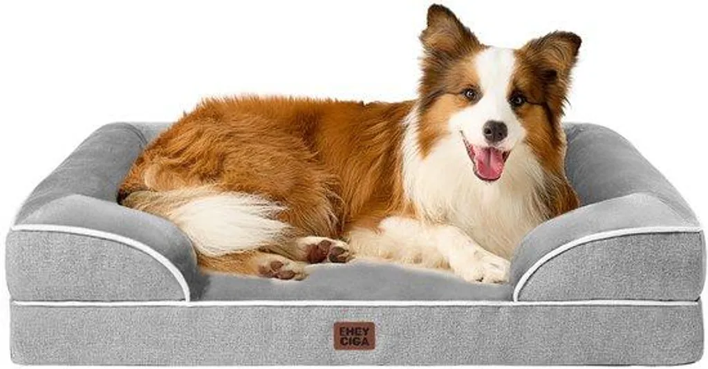 Lit orthopédique pour grands chiens 104x69x15 cm gris déhoussable