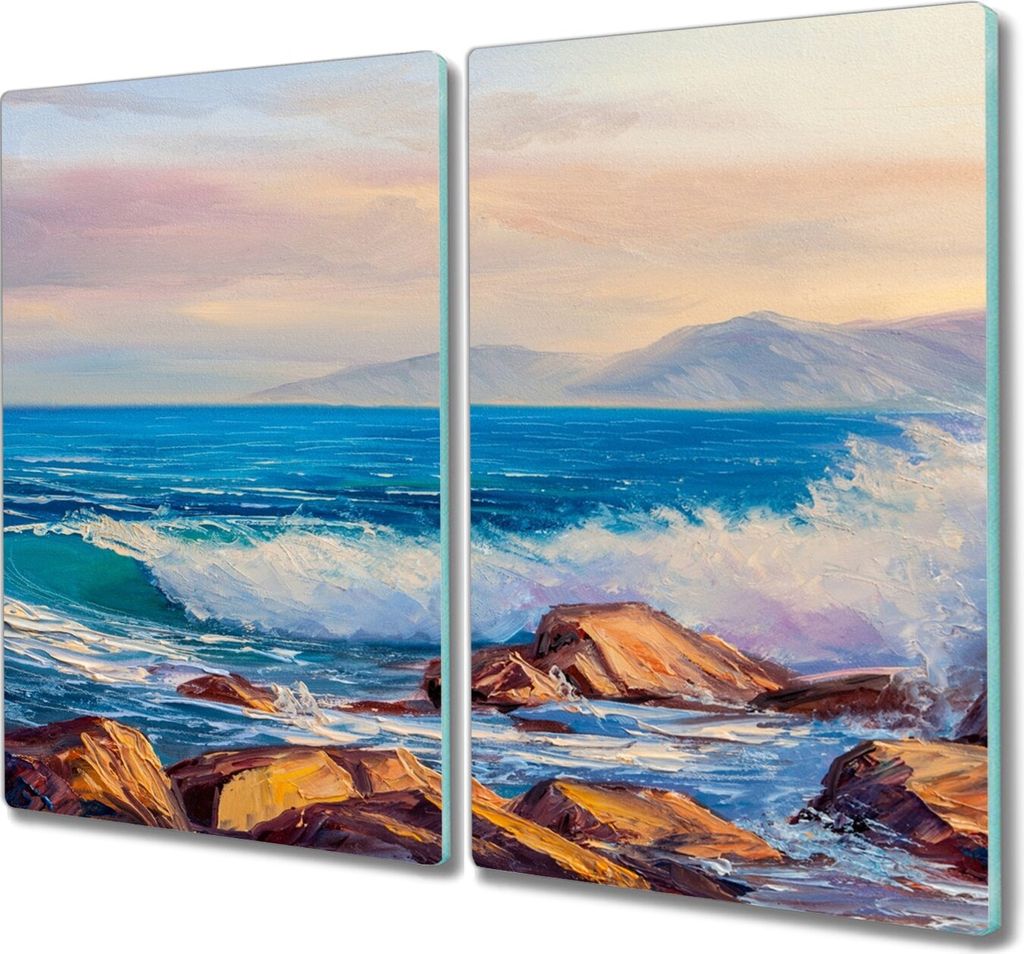 Coloray Herdabdeckplatte 2x30x52 cm Schneidebrett Kochplattenabdeckung Küchenbrett Hackbrett - Malerei Meer Meereswellen