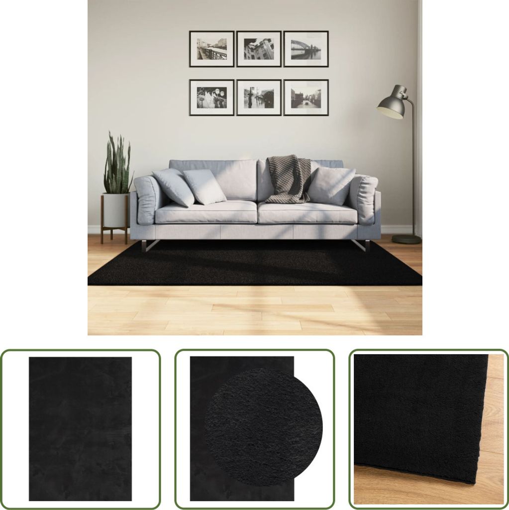 The Living Store Teppich HUARTE Kurzflor Weich und Waschbar Schwarz 120x170 cm