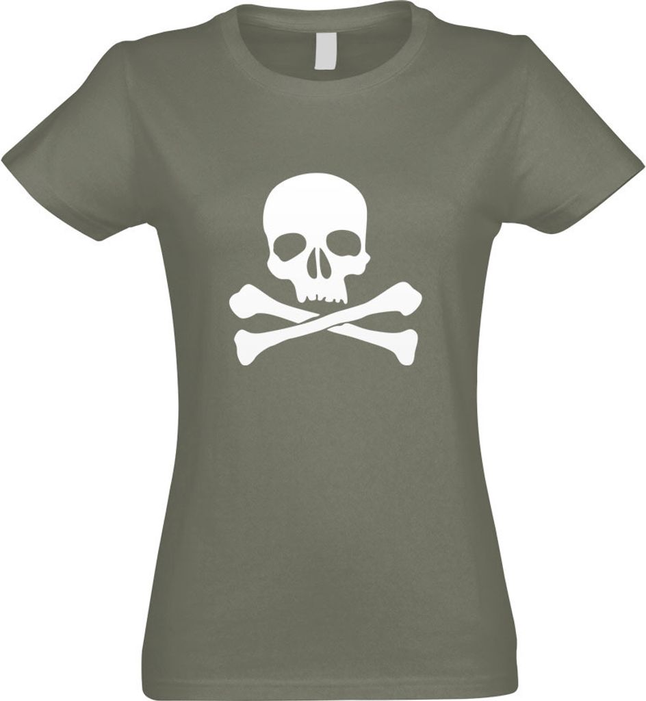 Kiwistar - T-Shirt tailliert - Damen - Olive - Totenkopf - Todessymbol - Piraten - mit Motiv Bedruckt - Funshirt Design - Sport - Freizeit - Damen - M
