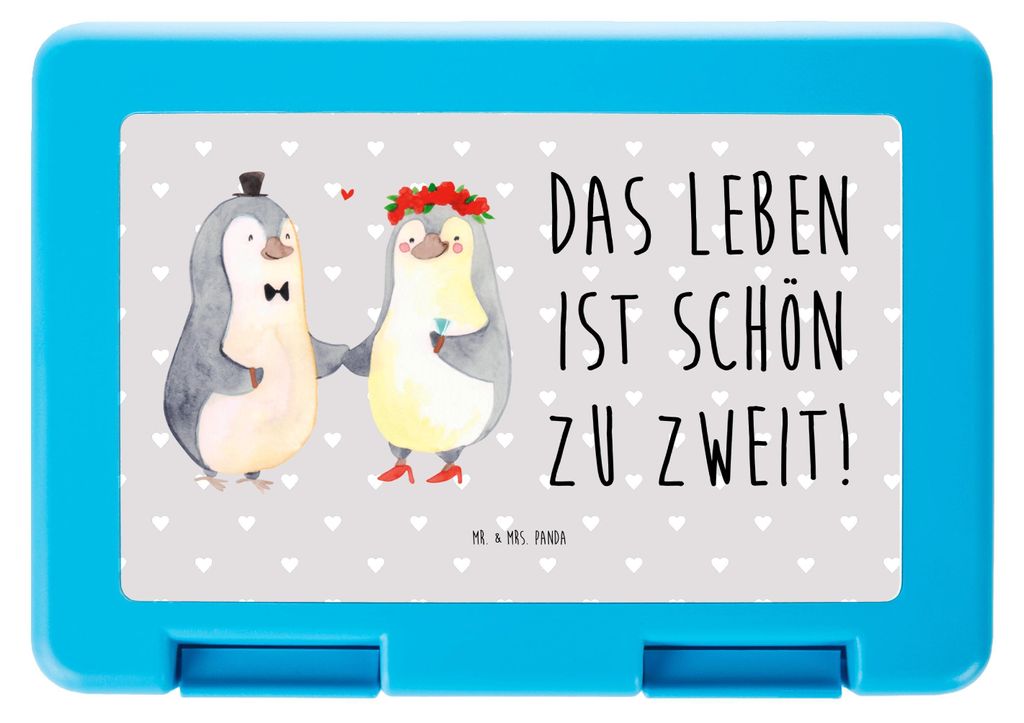 Mr. & Mrs. Panda Bentobox Pinguin Heirat - Grau Pastell - Geschenk, Bräutigam, Just Married, Brotzeitdose, Hochzeit, Frau, Lunchbox, Braut, Mann, ...
