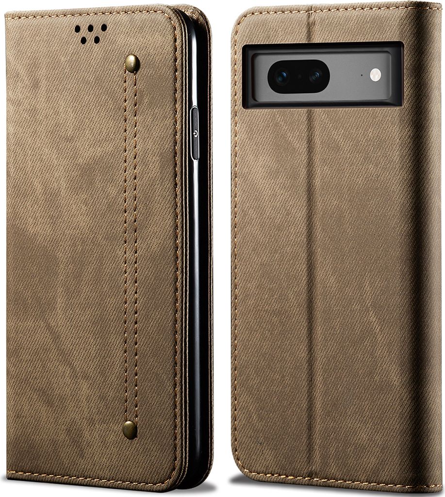 Google Pixel 7 Hülle, Leder Brieftasche Flip Bookstyle Schutzhülle mit Standfunktion für Google Pixel 7 Khaki