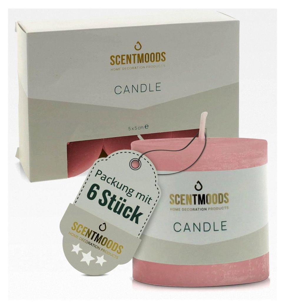 Rustikale Stumpenkerzen im Set - 6 Handgefertigte Koralle Kerzen - 5x5cm Lange Brenndauer - Natürliches Pflanzenwachs Ohne Palmöl - Unparfümiert