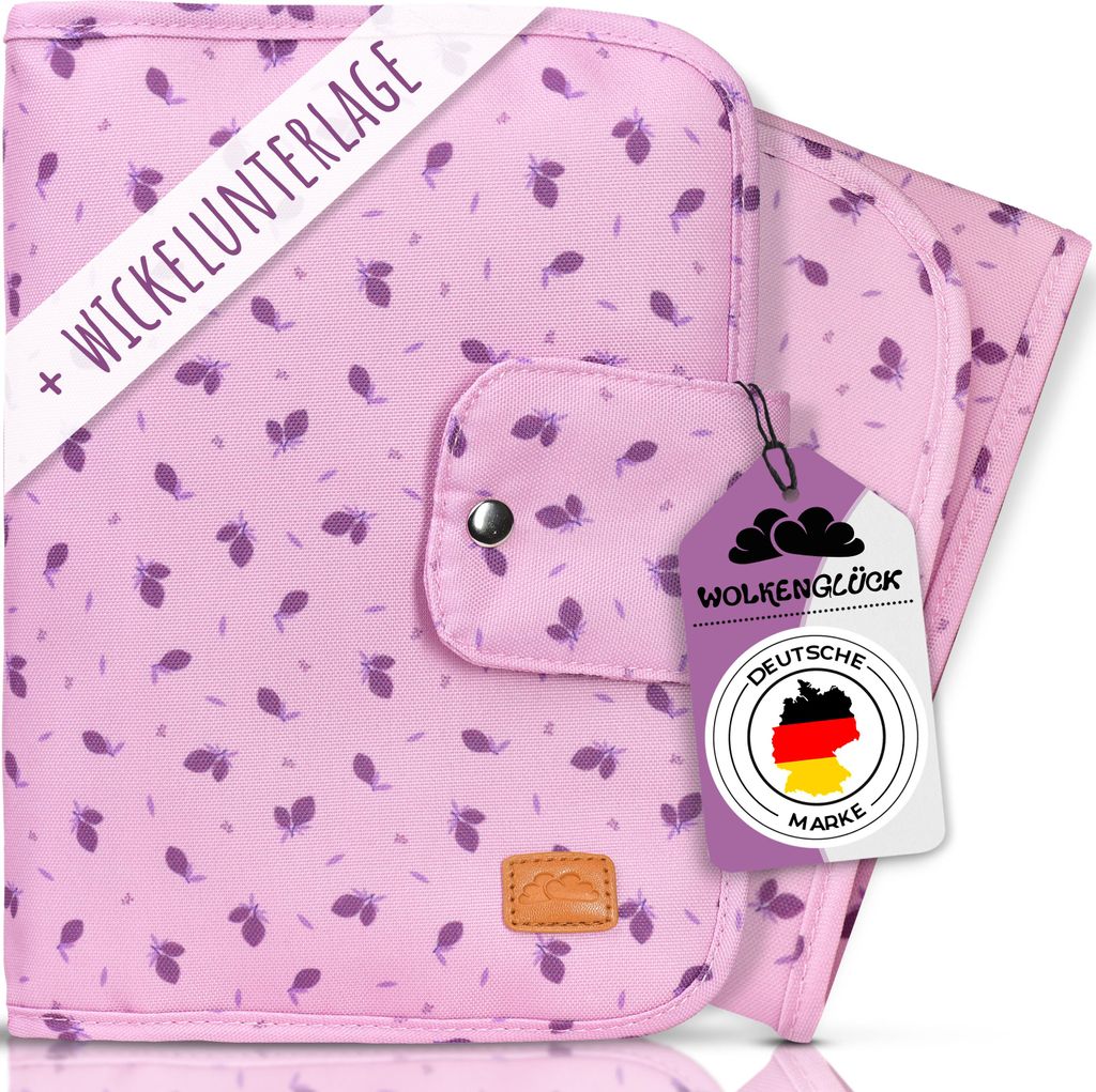 WOLKENGLÜCK Windeltasche mit Wickelunterlage für unterwegs | extra viel Platz | Kleine Wickeltasche | Druckknopf | pink