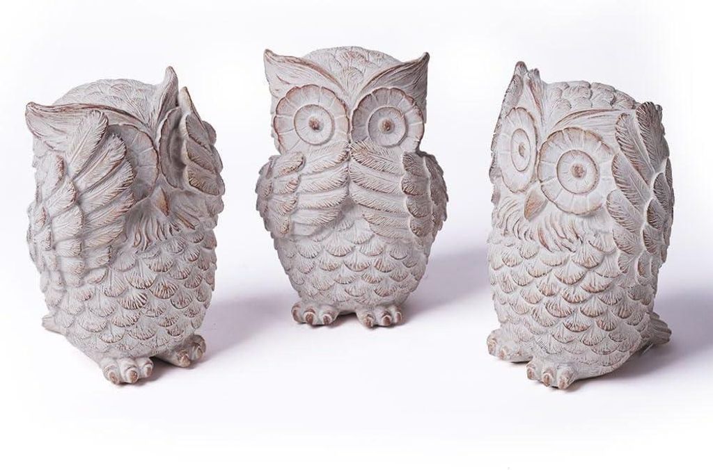 Eulen-Figuren Modern Dekorativ Boho Harz Weiß Set 3 Stk 13 Produktbild 
