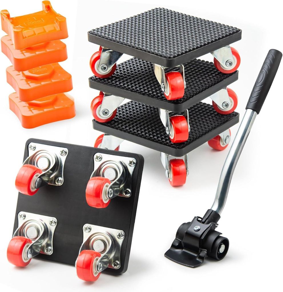 Möbelheber Set, 9-Teiliges Möbel Transportroller Set, Schwerer Möbeltransporter mit Verlängerungsstange und 4 Möbelroller, 360 Grad Drehbar Rads