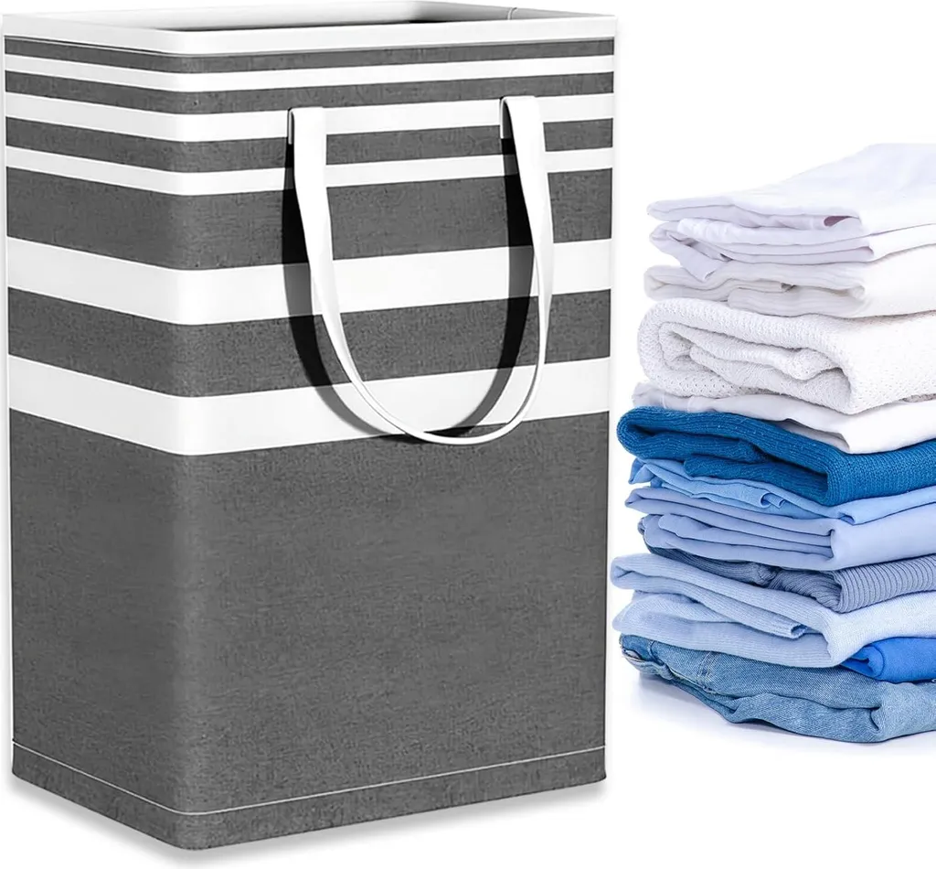 Bac à linge pliable 75L imperméable - Panier de rangement gris en lin