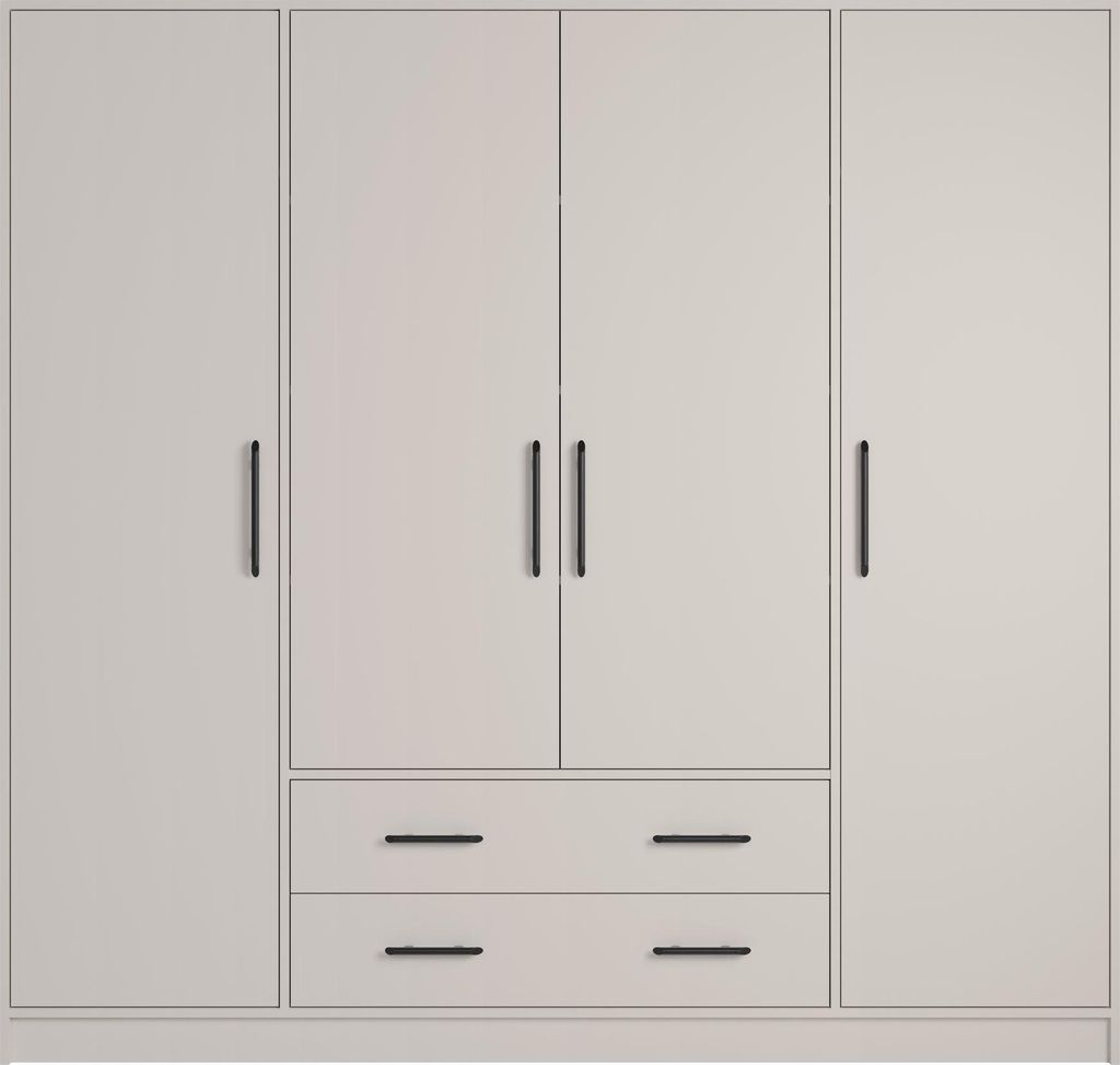 Furniture24 Kleiderschrank Smart SR1 - Kaschmir 200x190x56 cm, moderner Design Kleiderschrank mit 4 Türen und 2 Schubladen