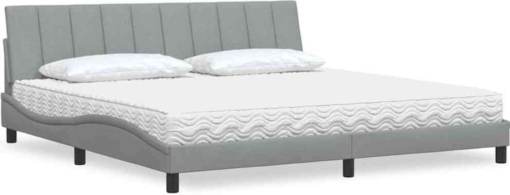 Bett mit Matratze "Hanko" Hellgrau 200x200 cm Stoff