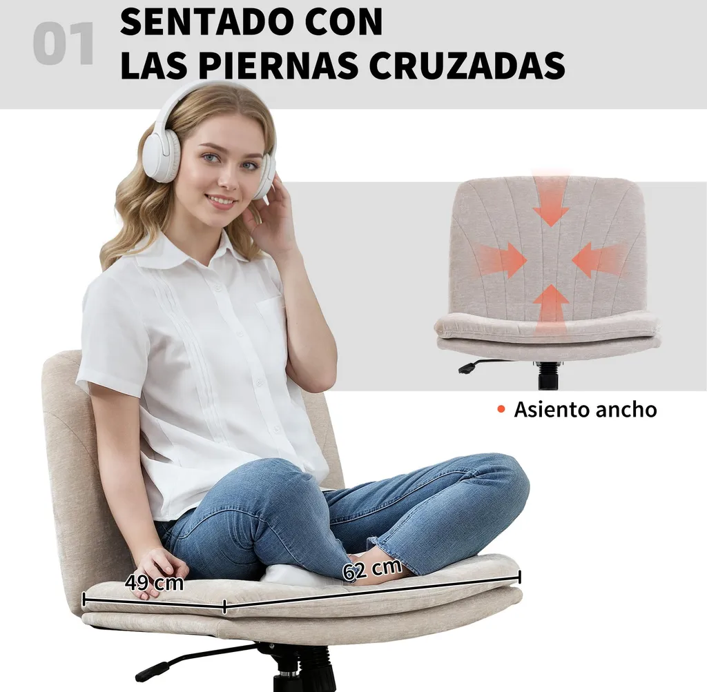 Fauteuil de bureau ergonomique pivotant beige avec assise ajustable - 4