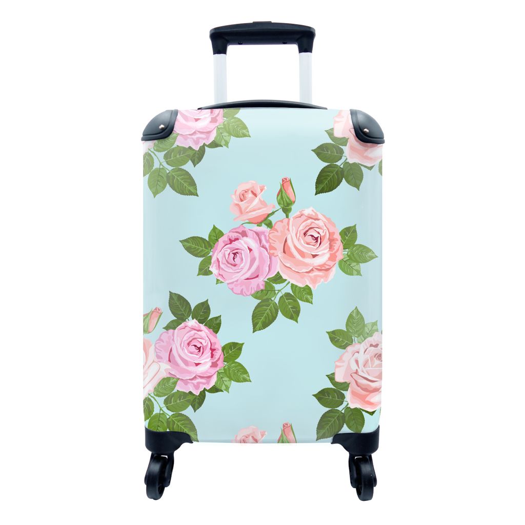 MuchoWow Koffer Handgepäck Trolley Rollkoffer Kleine Reisekoffer mit 4 Rollen - Rosen - Romantisch - Muster - Cabin Size < 55x40x23 cm & 55x40x2...