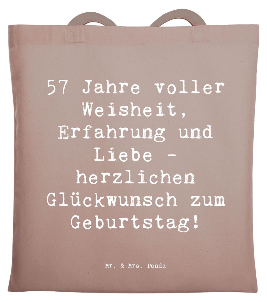 Mr. & Mrs. Panda Schultasche Spruch 57. Geburtstag - Braun Pastell - Geschenk, Feierlichkeiten, Geschichten, Happy Birthday, totebag, Tasche, Jutet...