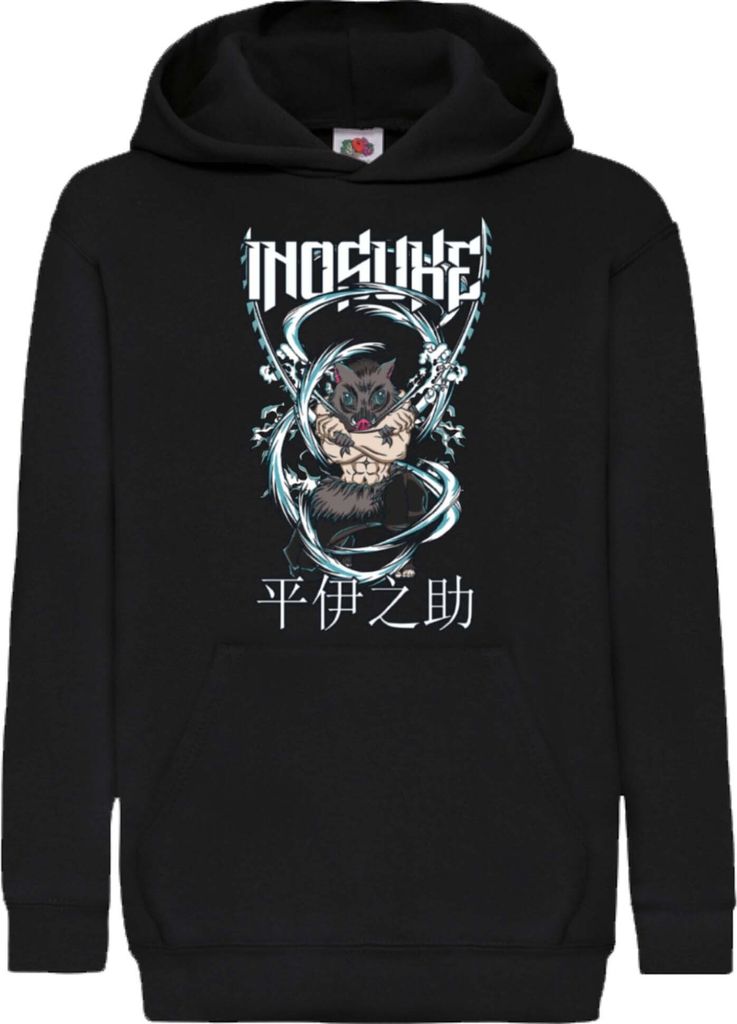 Kinder Kapuzenpullover Demon Anime Slayer Inosuke Hashibara 003, 7-8 Jahr - 128 / Schwarz