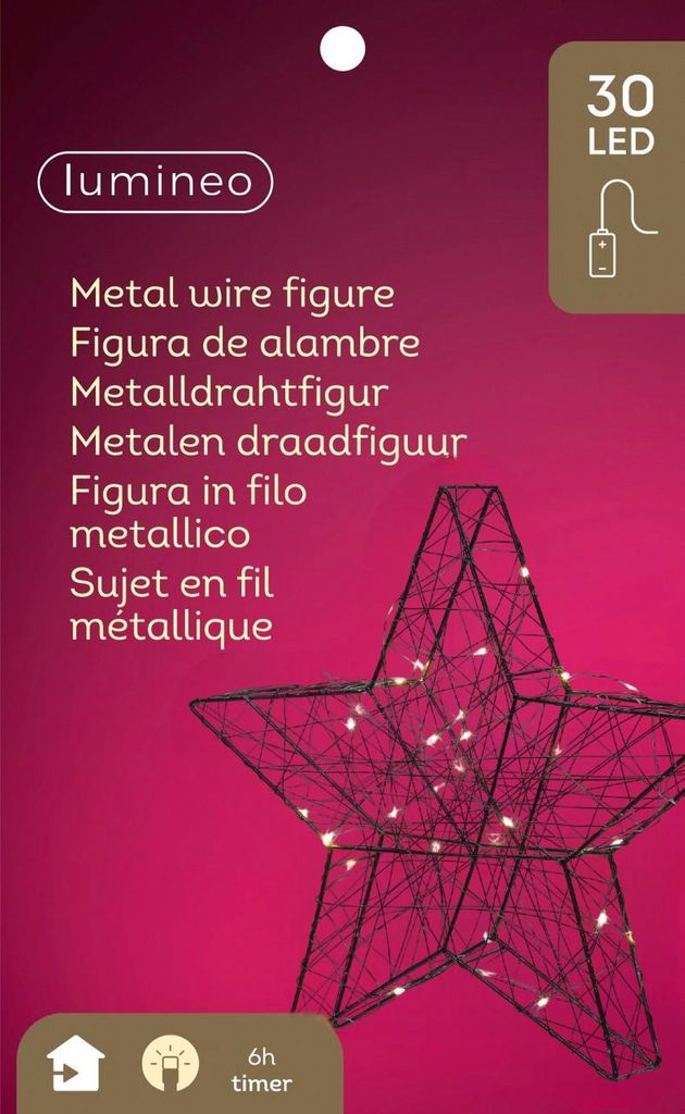 Lumineo Metall-Stern schwarz 30 LED 30x29 cm, warm weiß, Produktbild 