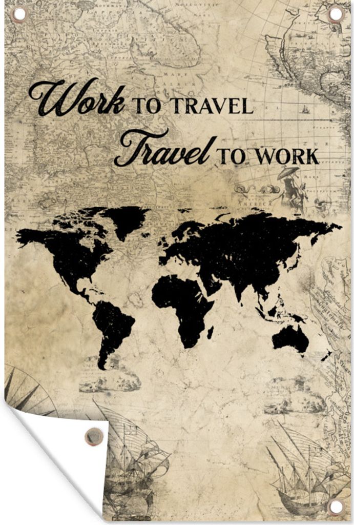 MuchoWow 60x90 cm Outdoor-Poster Gartendeko Sichtschutz Garten Poster für den Garten Weltkarte - Vintage - Zitat