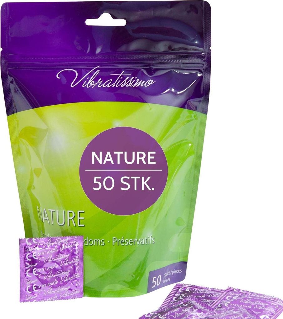 VIBRATISSIMO Kondome Nature 50er Pack | Premium Box Extra Feucht | Dünne Wandstärke & Naturfarben | Gefühlsecht Hauchzart | Verhütung Männer |...