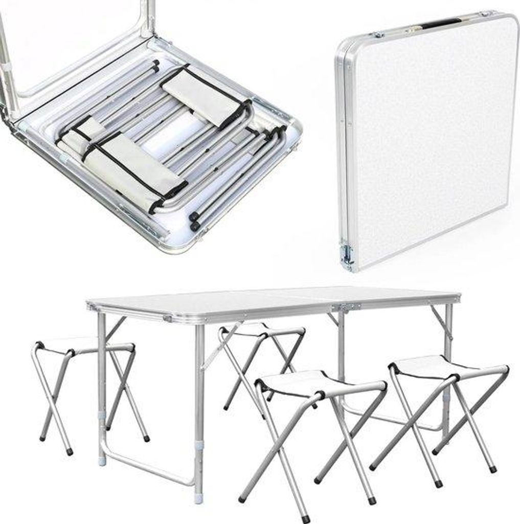 Outdoor-Set für Camping - 1 Tisch - 4 Stühle - weiß - portabel