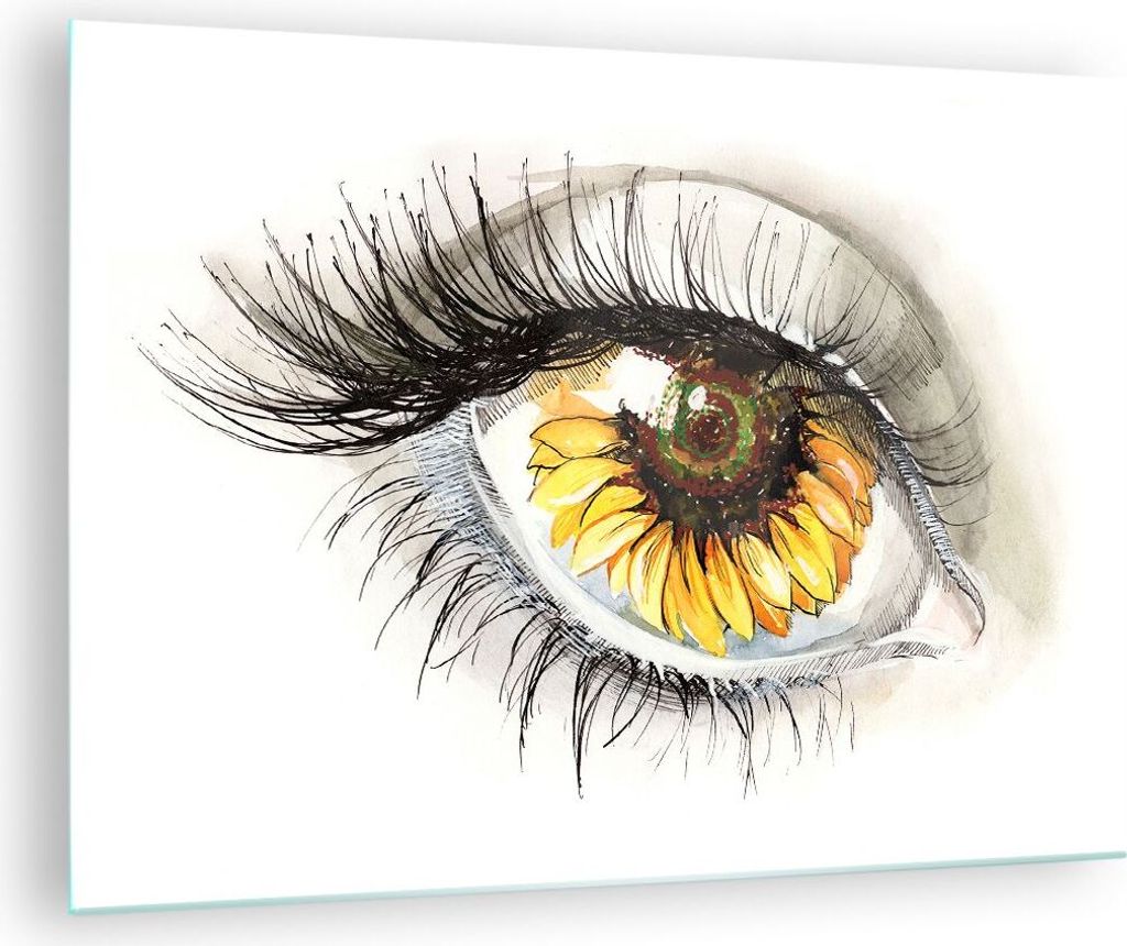 Bilder auf glas - Sonnenblume Auge Computer Blume - 70x50cm - Glasbilder - Wandbilder - Kunstdruck - zum Aufhängen bereit - Wanddekoration aus Gla...