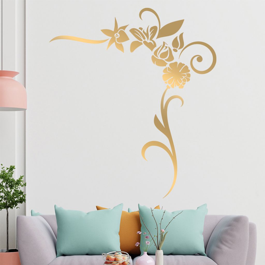 Blumen - Linien Wandtattoo in 6 Größen - Wandaufkleber Wall Sticker - Dekoration, Küche, Wohnzimmer, Schlafzimmer, Badezimmer