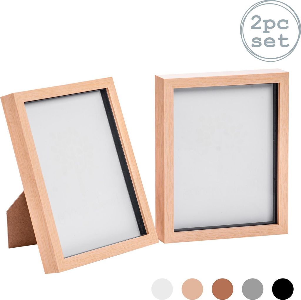 Bilderrahmen für Fotos 20 x 25 cm (8 x 10“) - tief - helle Holzoptik - stehend & hängend - 2 Stück