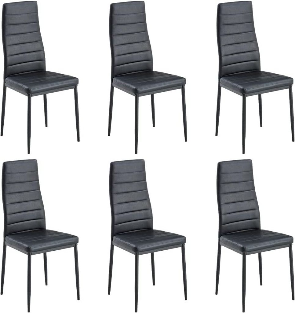 STANEW 6er Set Esszimmerstühle mit Gepolsterte Sitzfläche, Küchenstühle, Polsterstuhl (Schwarz)