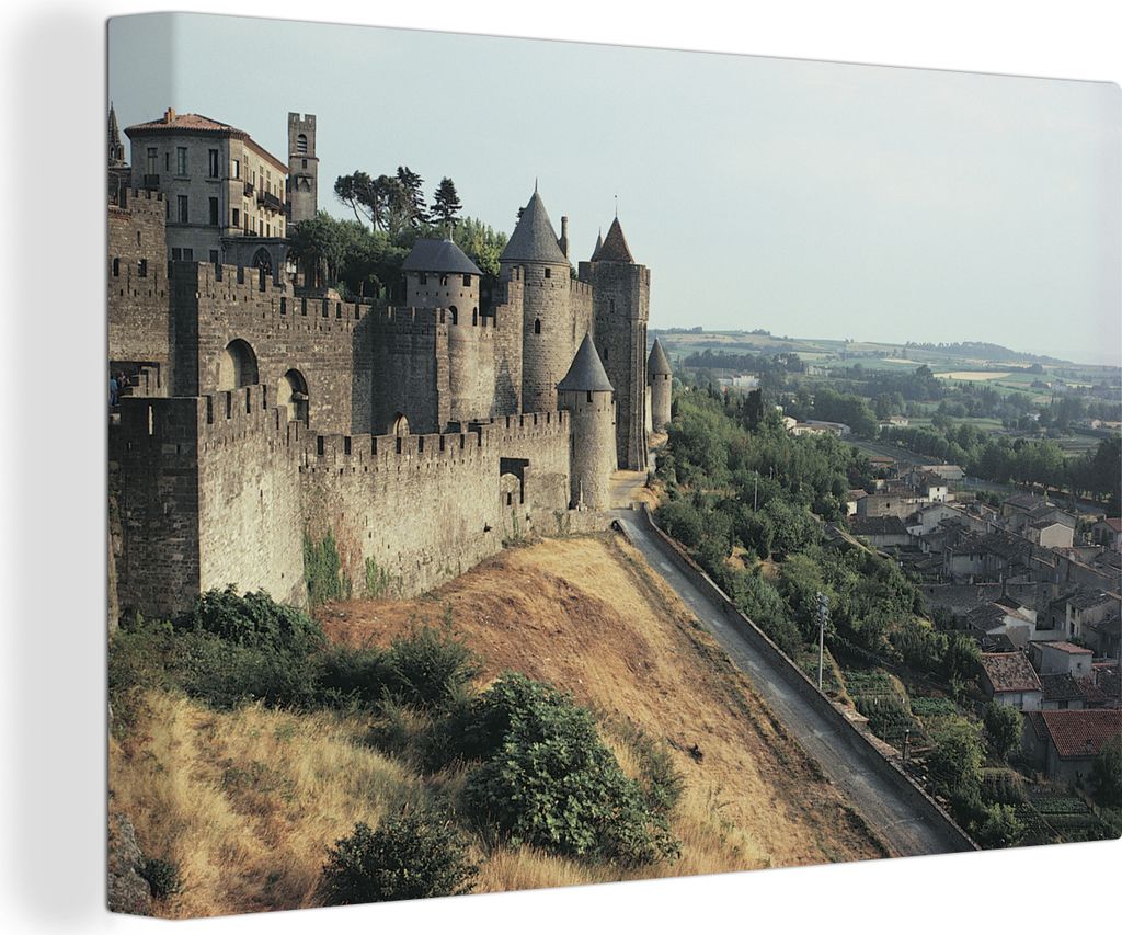 OneMillionCanvasses - Leinwandbilder - 150x100 cm, Carcassonne - Burg - Bäume, Wandbilder Kunstdruck Wanddekoration