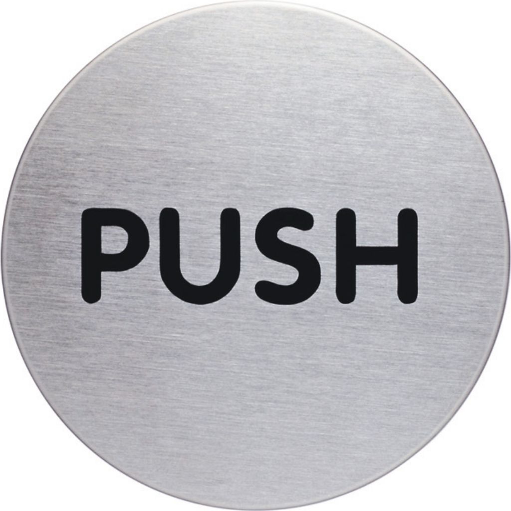 Türschild Picto rund 'Push' 65mm metallic silber Packung mit 5 Stück