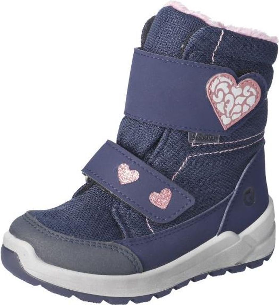 RICOSTA Boots GENI für warme Füße im Winter HighTech/Textil Klettverschluss Warmfutter Mädchen nautic/ozean Blau/Rosa Herzen Größe 35