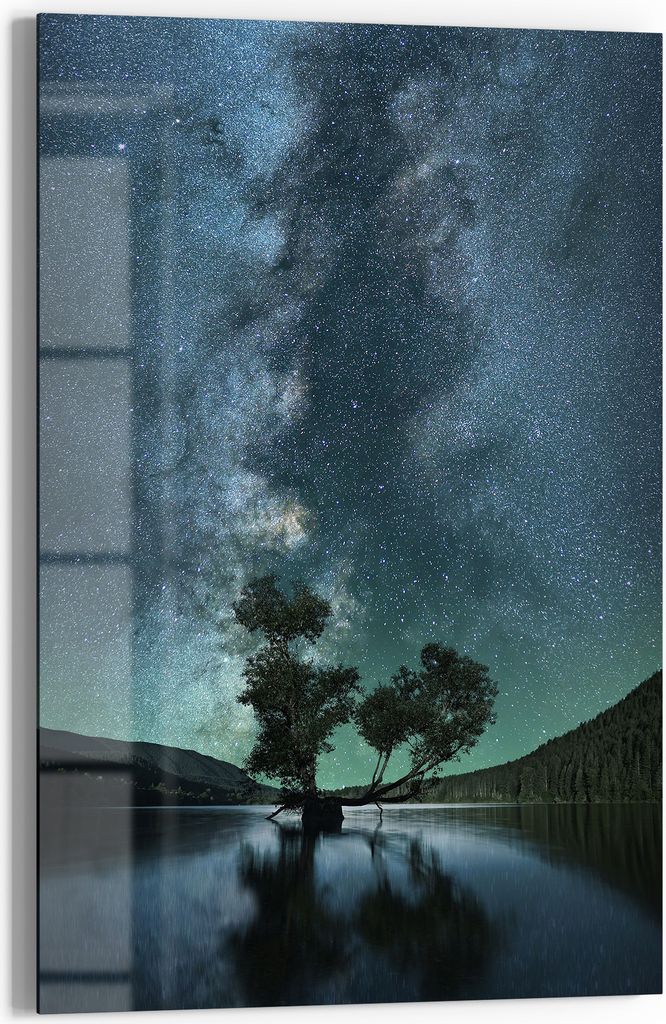 DEQORI Glasbild Echtglas 40x60 cm 'Sternenwaldträume' Wandbild Bild modern Deko
