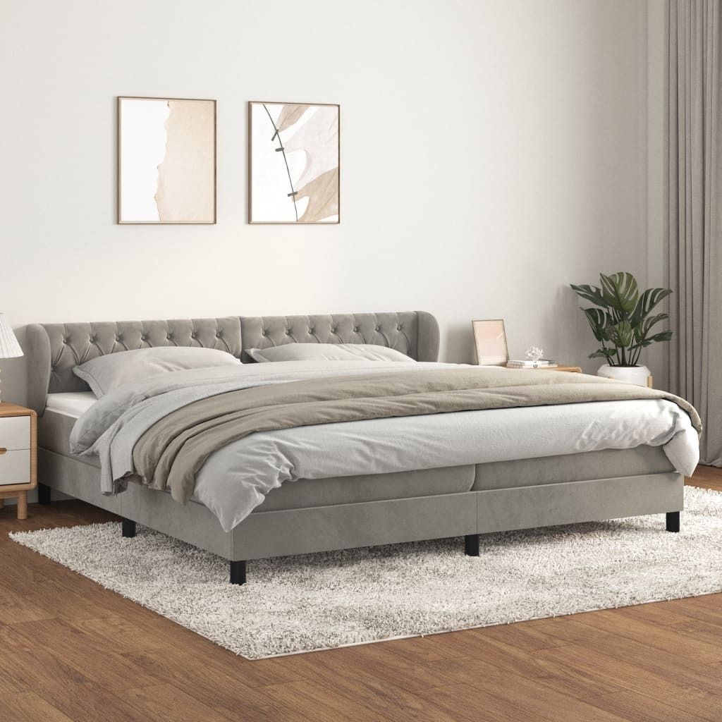 "Rabatt" Boxspringbett mit Matratze - 2 Personen - Strapazierfähiger Stoff - Hellgrau 200x200 cm Samt - Klassische Betten CC5319