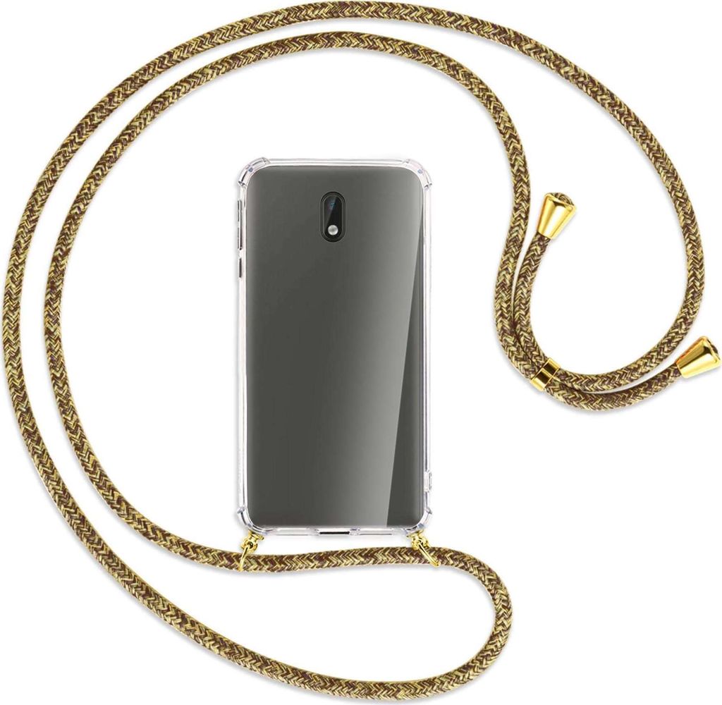 Handykette Backcover-Schutzhülle mit Band (Metall goldfarben) für Nokia 3 - braun+beige