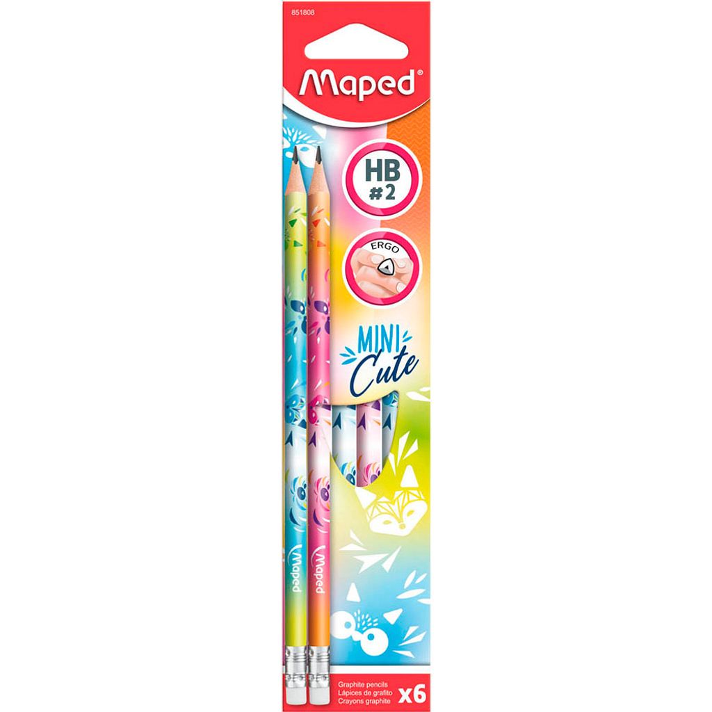 maped MINI CUTE Bleistifte HB bunt mit Radierer, 6 St.