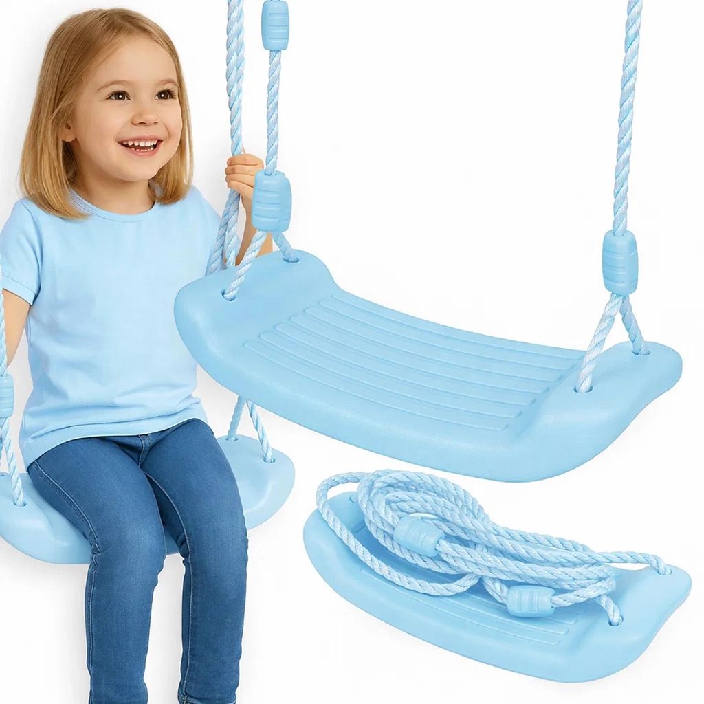 Kinderschaukel Kunststoff Seilschaukel wetterfest UV beständig Schaukelbrett Schaukelsitz Hellblau bis 70 kg Seillänge 175 cm