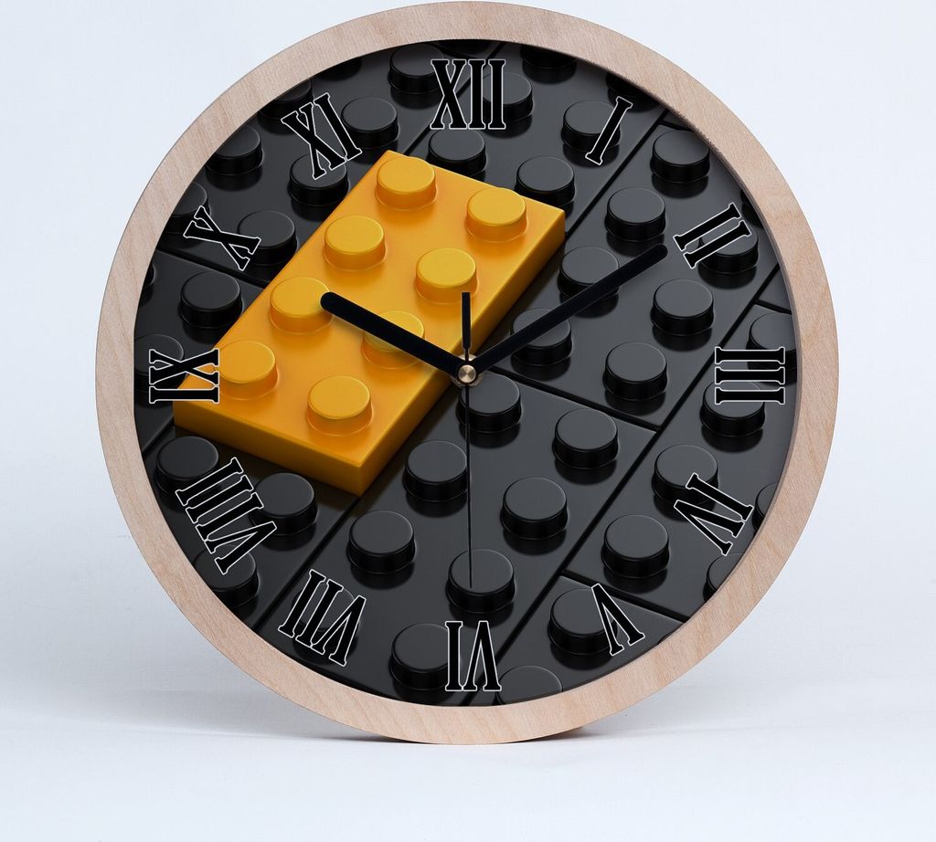 Holzuhr 25fi cm wanduhr - schwarze Spitzen - Legosteine