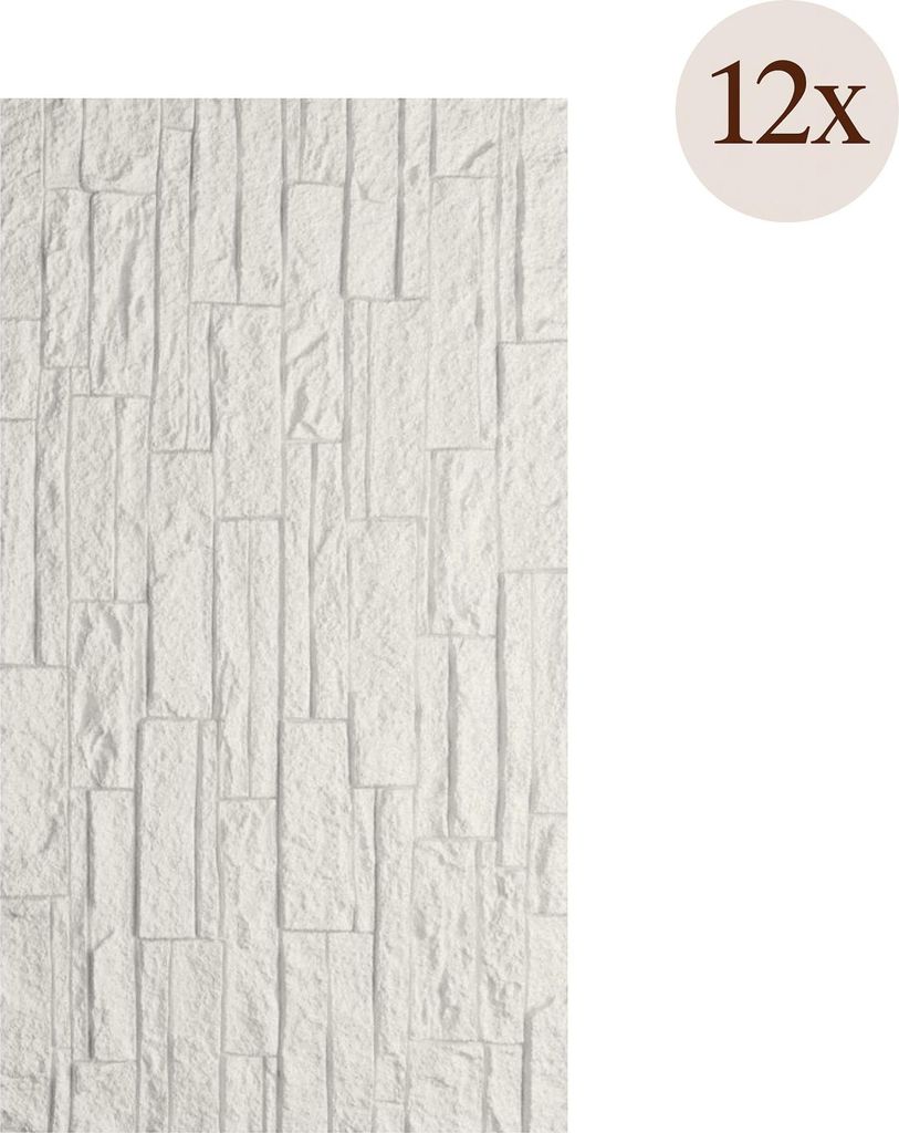 Dmora Dekopaneel Torriana 60x2,5 cm Weiß Quarzite, 12er-Set, Leicht zu Schneiden, Installieren, Realistische Textur