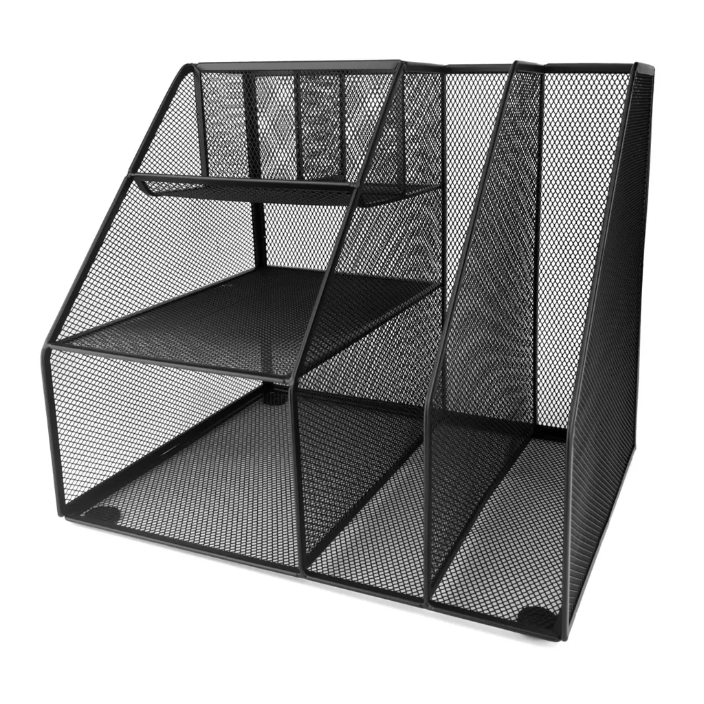 Organiseur de bureau XXL noir avec 7 compartiments en maille métallique