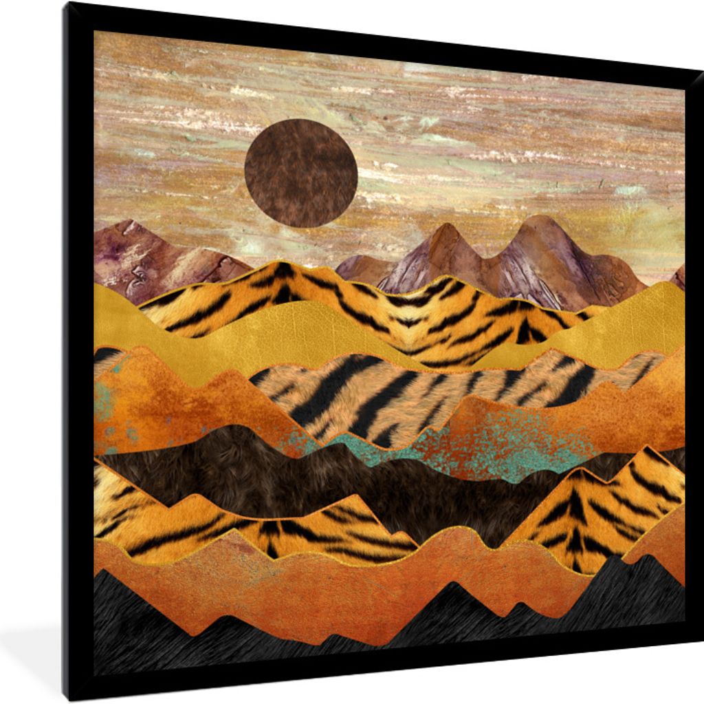 MuchoWow Gerahmtes Poster Tigerdruck - Gold - Marmor 40x40 cm - Poster mit Schwarzem Bilderrahmen Wandposter Rahmen Foto Bilder - Mit Rahmen - Wa...