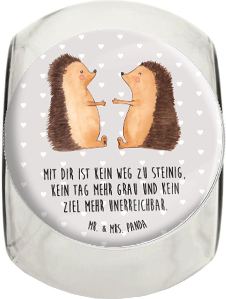 Mr. & Mrs. Panda Bonboniere Igel Liebe XL 2000ml - Grau Pastell - Geschenk, glasbehälter, Teedose, Jahrestag, keksglas, Hochzeit, gewürzglas, Hoc...