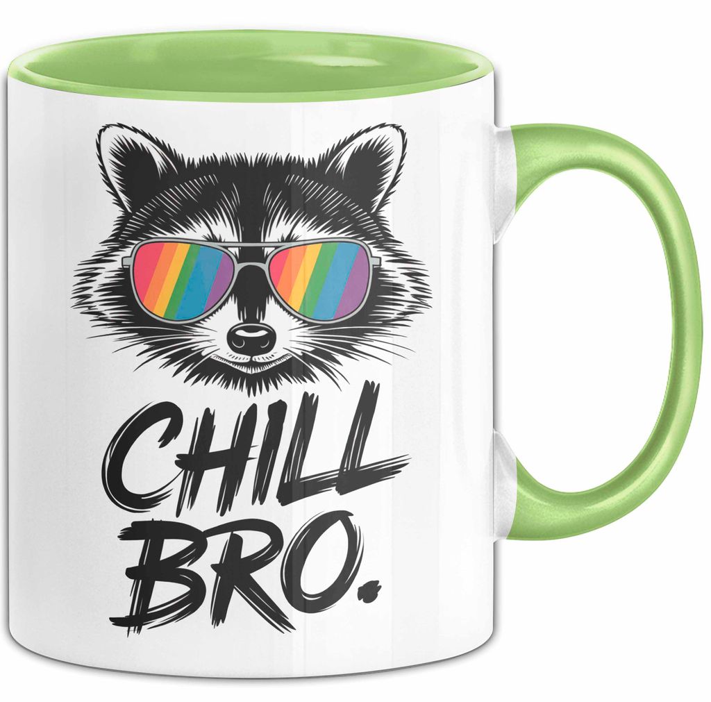 Waschbär Tierliebhaber Tasse Geschenk Lustige Geschenkidee Spruch Entspann Dich Bruder (Grün)