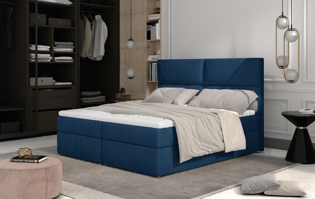 Boxspringbett Schlafzimmerbett HAZEL 140x200cm Stoff Monolith Blau