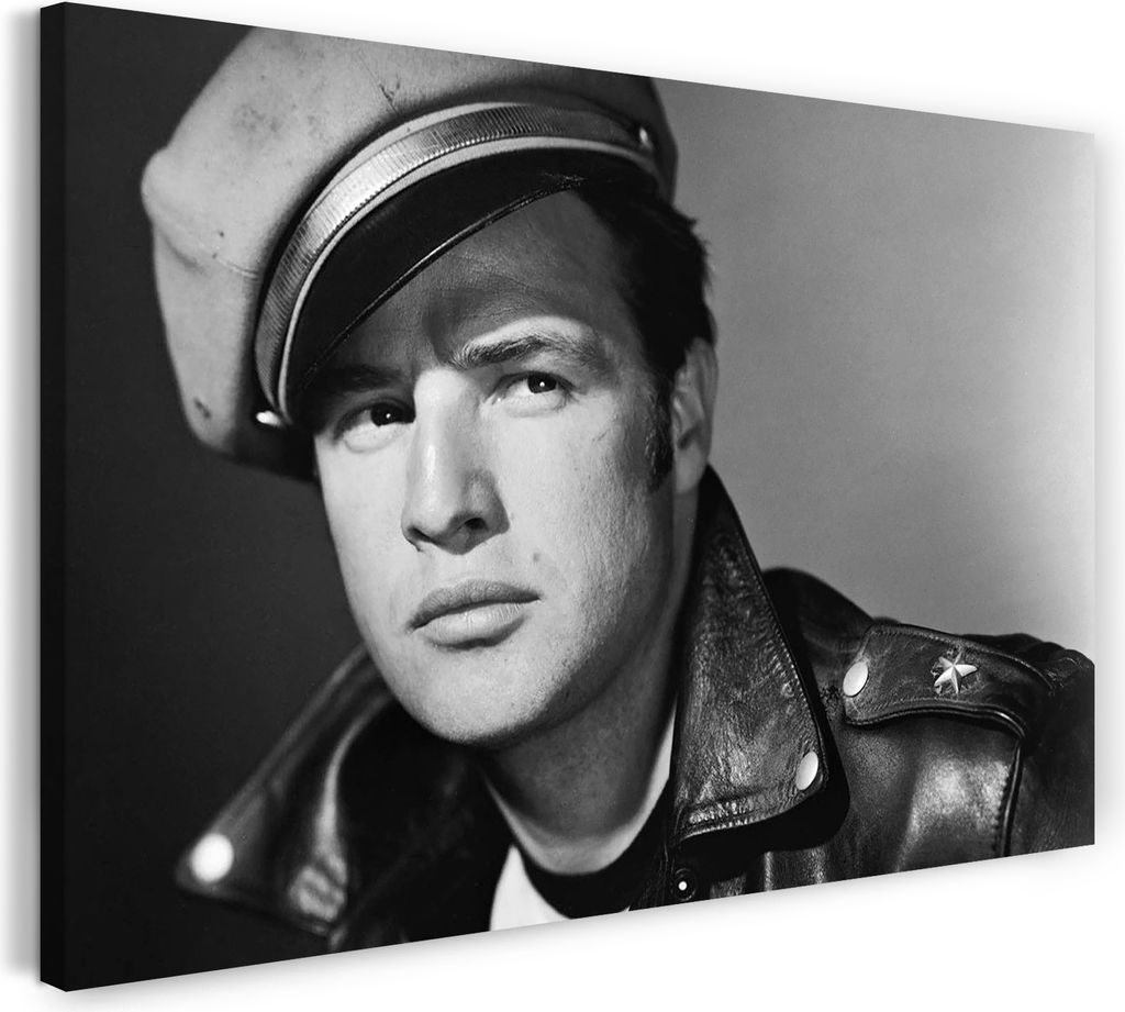 Leinwandbild (120x80cm): Marlon Brando Film-Star movie retro vintage black and white, echter Holz-Keilrahmen inkl. Aufhänger, handgefertigt in Deu...